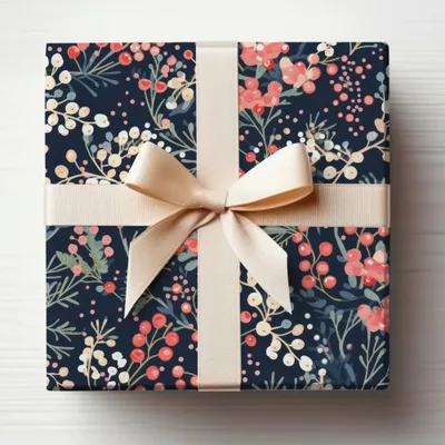 Elegant Floral Gift Wrap with Cream Ribbon product