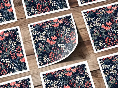 Festive Berry Botanical Art Square Sticker Product