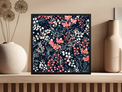 Floral and Berry Pattern Framed Wall Art for Home Decor