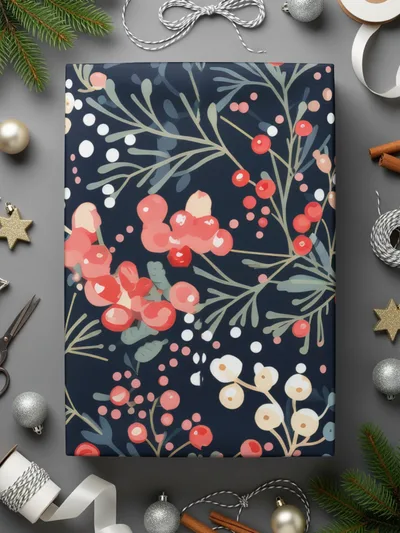 Festive Holiday Floral Gift Wrapping Paper Sheets