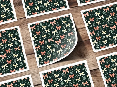 Dark Coquette Winter Bows On Green Background Digital - Moore and Mountain