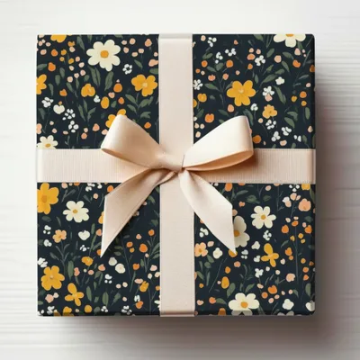 Elegant Floral Gift Box with Cream Ribbon Design