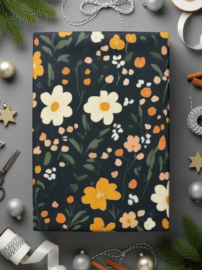 Floral Patterned Gift Wrap with Dark Background