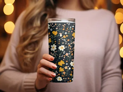 Floral Patterned Steel Insulated Tumbler Cup for Beverages
