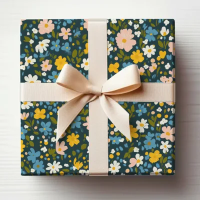 Floral Gift Wrap with Cream Bow for Gift Wrapping