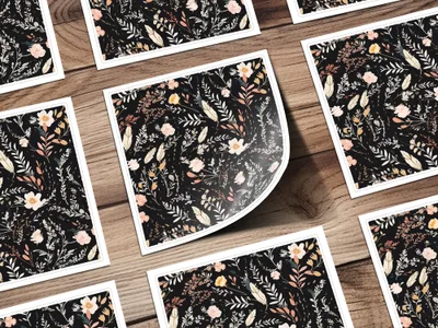 Dark Ditsy Flower Black Boho Watercolor Floral Neutral Seamless Pattern - Moore and Mountain