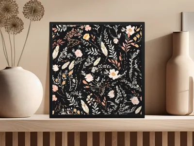 Dark Ditsy Flower Black Boho Watercolor Floral Neutral Seamless Pattern - Moore and Mountain