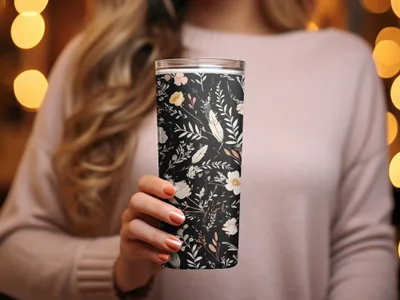 Dark Ditsy Flower Black Boho Watercolor Floral Neutral Seamless Pattern - Moore and Mountain
