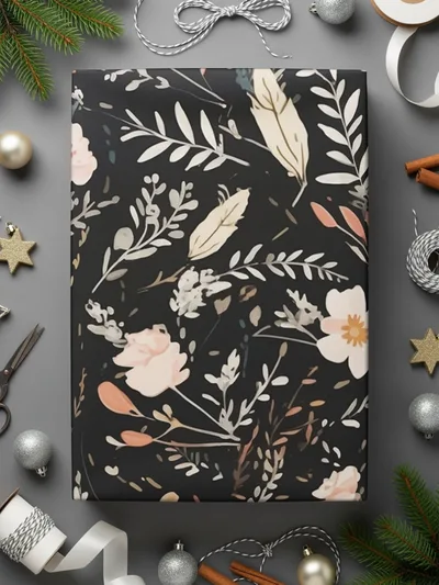Dark Ditsy Flower Black Boho Watercolor Floral Neutral Seamless Pattern - Moore and Mountain