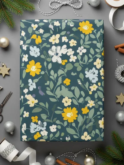 Floral Gift Wrapping Paper with Yellow and White Flowers