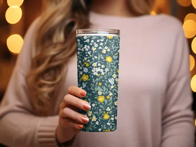 Floral Pattern Insulated Travel Tumbler With Lid