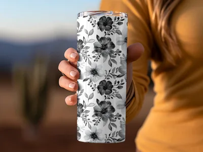 Gothic Black and White Dark Floral Pattern with Leaves and Berries Digital - Moore and Mountain