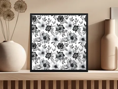 Gothic Black and White Dark Floral Pattern with Leaves and Berries Digital - Moore and Mountain
