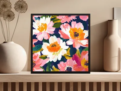 Dark Floral Peony Seamless Pattern Bold Brushstrokes Acrylic Painted Peony Pattern - Moore and Mountain