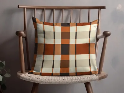 Stylish Orange and Brown Plaid Accent Pillow Decor