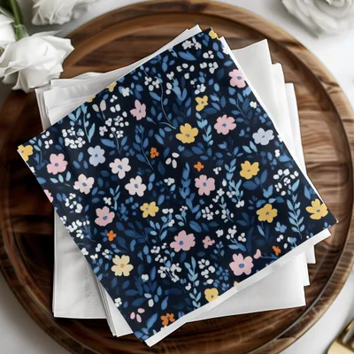 Dark Blue Floral Pattern Handkerchief Set