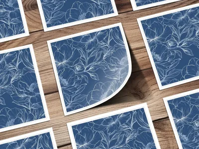 Dark Navy Blue Line Art Peony Floral Seamless Pattern, Flower Digital Paper, Botanical Background, Fabric Design, Scrapbooking Paper - Moore and Mountain