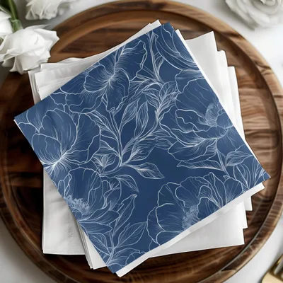 Dark Navy Blue Line Art Peony Floral Seamless Pattern, Flower Digital Paper, Botanical Background, Fabric Design, Scrapbooking Paper - Moore and Mountain
