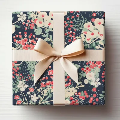 Elegant Floral Gift Wrap with Cream Ribbon Gift Wrapping