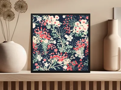 Floral Botanical Art Print with Red and White Flowers