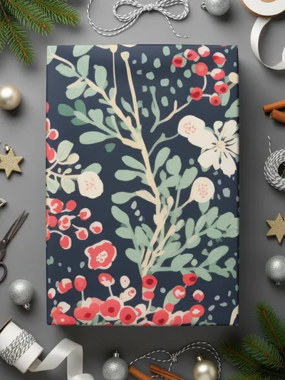 Festive Holiday Floral Pattern Wrapping Paper