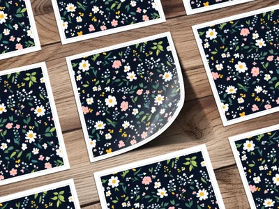 Vibrant Floral Pattern Stickers on Wooden Surface