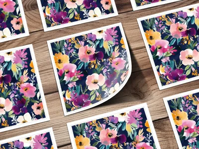 Colorful Floral Pattern Design Square Sticker Collection