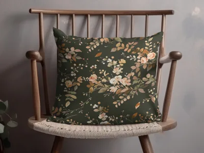 Elegant Dark Green Floral Pattern Decorative Cushion
