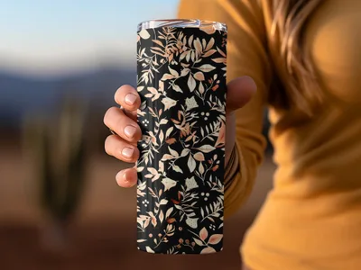 Floral Black and White Insulated Tumbler Cup Product