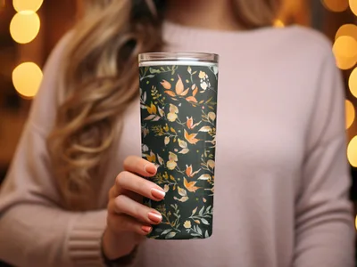 Floral Pattern Travel Tumbler with Autumn Leaves Design
