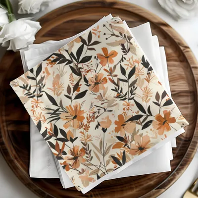 Beautiful Orange and Beige Floral Design Napkins