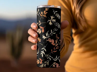 Black Tumbler with Autumn Leaf Designظاهر
