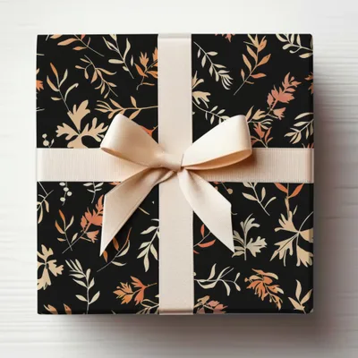 Elegant Black and Gold Floral Wrapped Gift Box