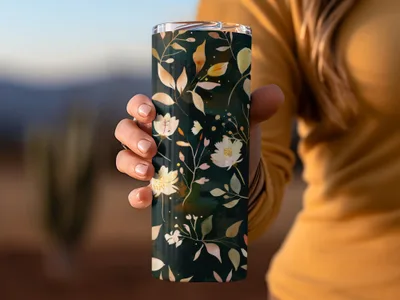 Elegant Floral Design Travel Tumbler with Lid