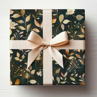 Elegant Floral Black Gift Wrapping Paper with Ribbon