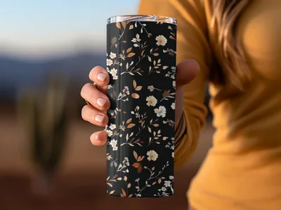 Elegant Black Floral Design Insulated Tumbler Cup