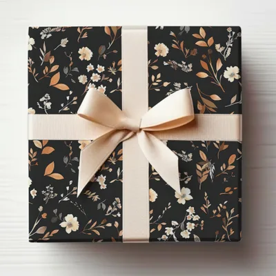 Elegant Black Floral Design Gift Wrap Paper Product