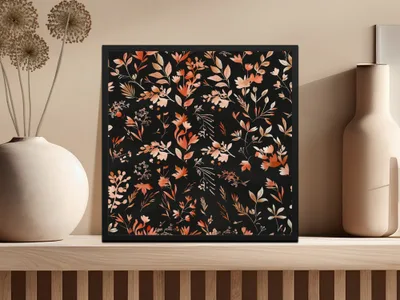 Elegant Floral Pattern Black Background Decor Art