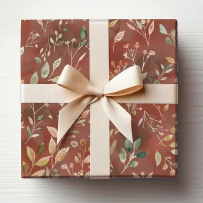 Elegant Floral Gift Wrap with Beige Ribbon Packaging