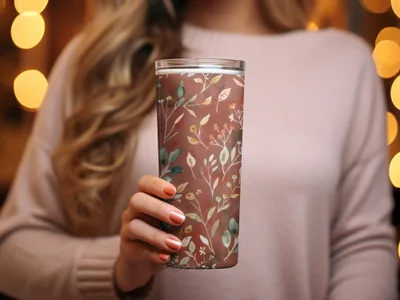 Floral Leaf Pattern Insulated Tumbler Travel Mug