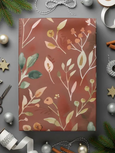 Festive Botanical Design Wrapping Paper Holiday Gift Wrap