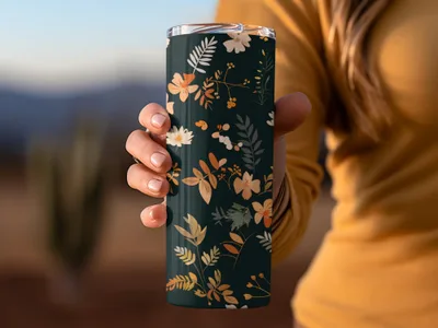 Floral Design Tumbler With Autumn Flowers Flask Thermal