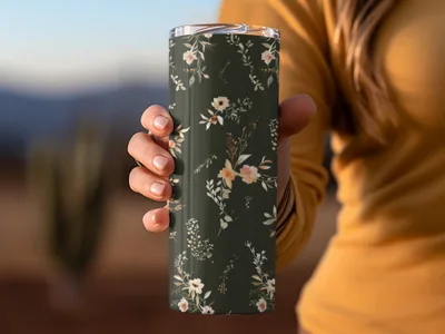Floral Pattern Tall Travel Tumbler Cup for Beverages