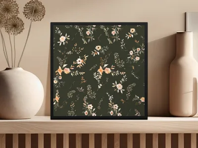 Vintage Floral Print Wall Art Dark Green Botanical Poster