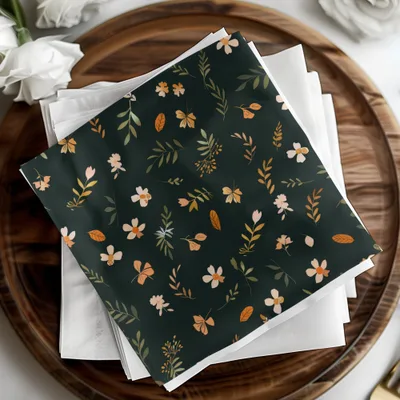 Elegant Botanical Pattern on Dark Background napkins