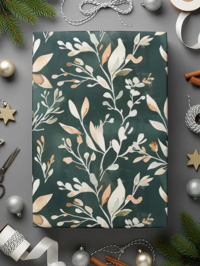 Festive Green Floral Gift Wrapping Paper for Holidays