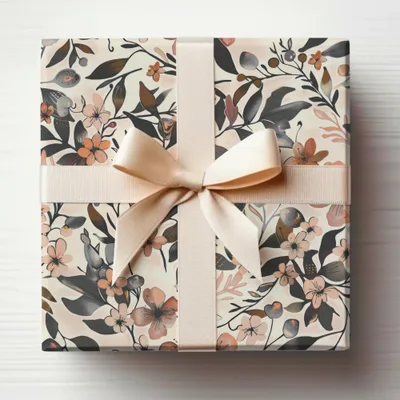 Elegant Floral Gift Wrap with Ribbon Bow Design