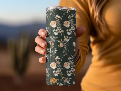 Elegant Floral Print Tall Tumbler Insulated Drinkware