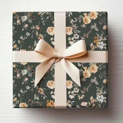Elegant Floral Pattern Gift Box with Beige Ribbon
