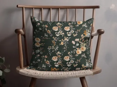 Elegant Floral Patterned Dark Green Pillow Product